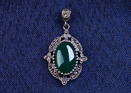 老银匠风格 绿色挂件 925泰银曼谷银猫眼石 纯银吊坠绿宝石